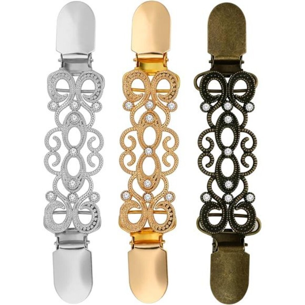Vintage Sweater Clips Set – Elegant Cardigan, Collar, and Shawl Clasps (3-Pack)